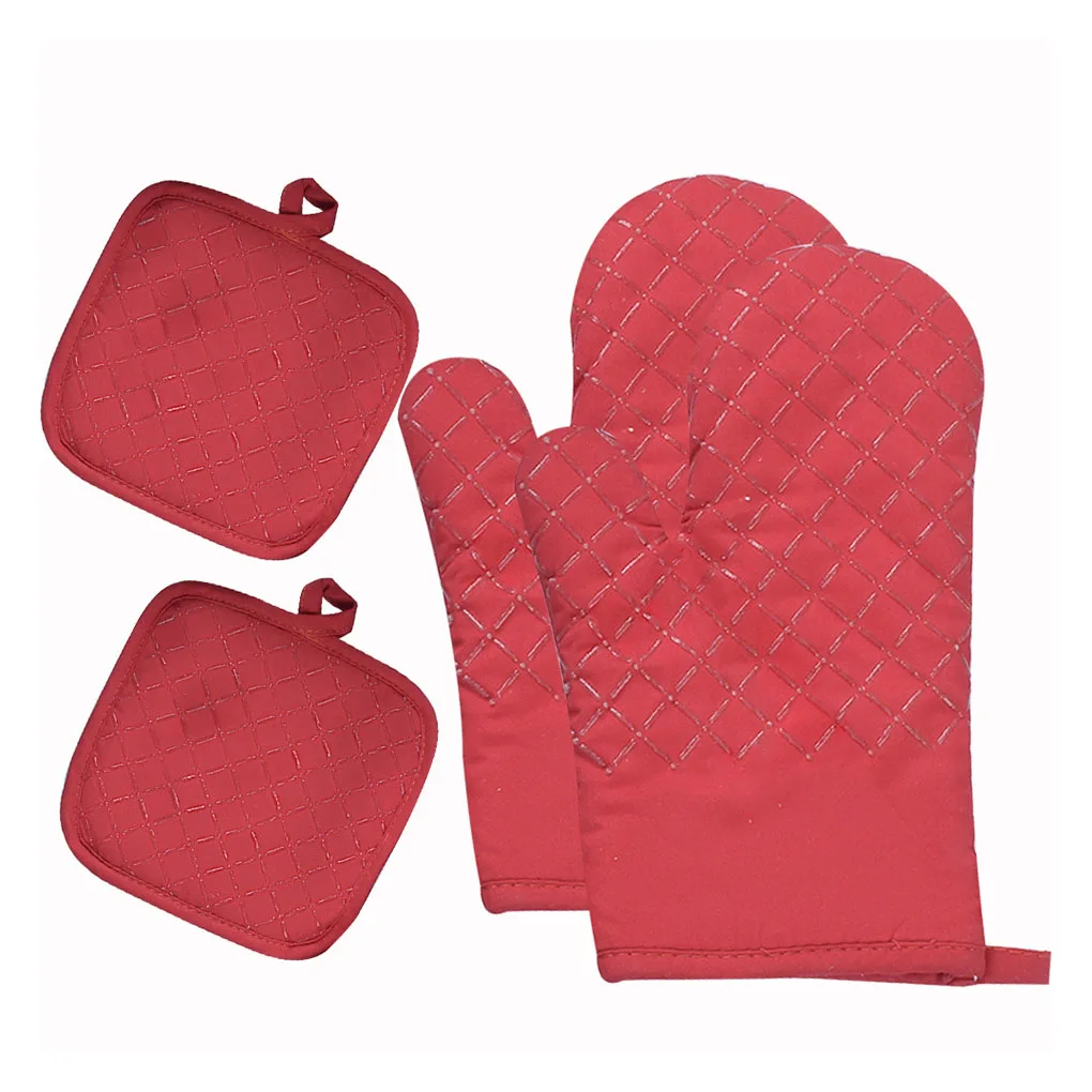 4 Pieces/Set Oven Non-stick Gloves Mittens Thermal Insulative Mitts