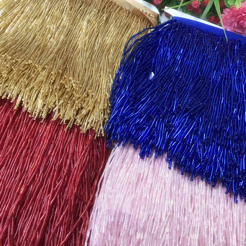 1yard Bead Lace Fringe Tassel Trim for DIY Clothes Accessories Wedding and Evening Dress Beaded Decoration Home Textile 15Colors