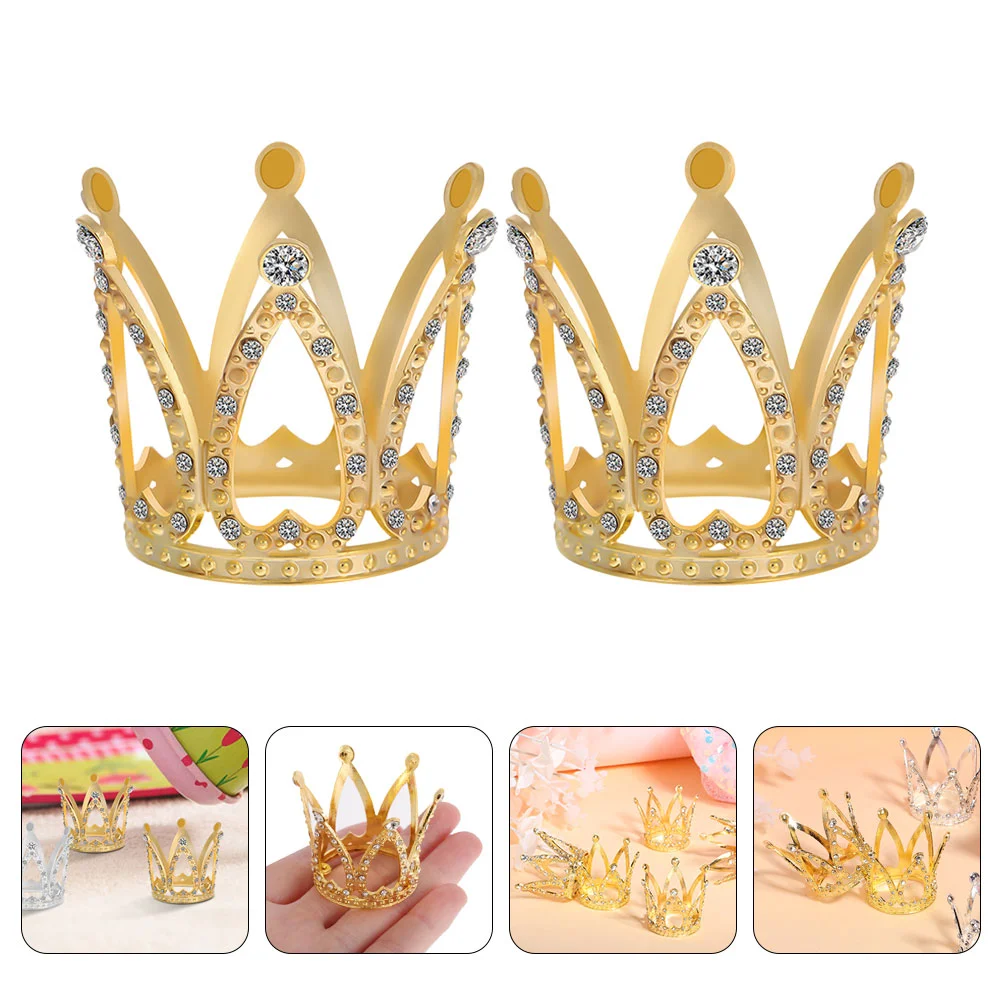 

2 Pcs Decorations Crown Toy House Mini Cake Toppers Headgear Golden Alloy Rhinestone for Party Baby