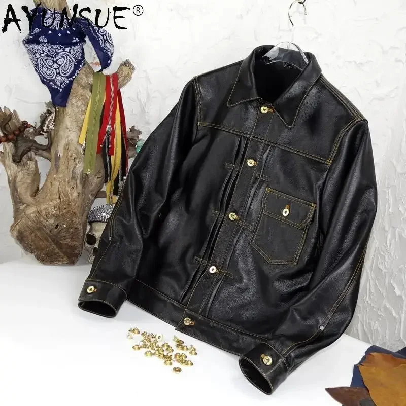 AYUNSUE 100% natural Genuine Leather Jacket for Men Style Korean Cowhide Coat Plus Size Spring Autumn 2024 Chaquetas Hombre