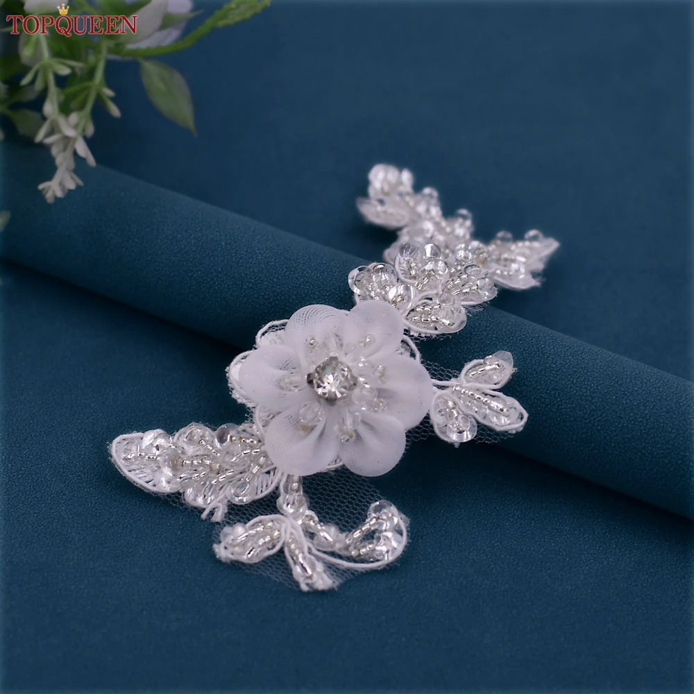 TOPQUEEN Embroidery Patches Floral Applique Wedding Bridal Veil Accessories Collar Flowers Shoes DIY Sewing Supplies SP27