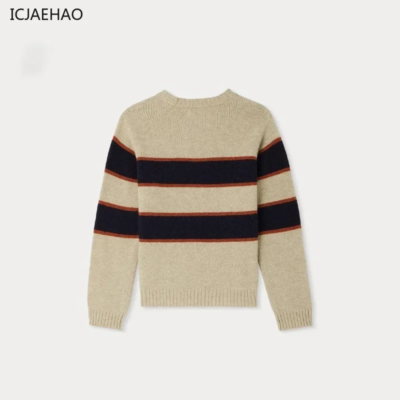 ICJAEHAO 2025 Kids Boy's Sweater korean Striped Crewneck Long Sleeve Pullover Top Knitwear Autumn Children's Clothing Outerwear