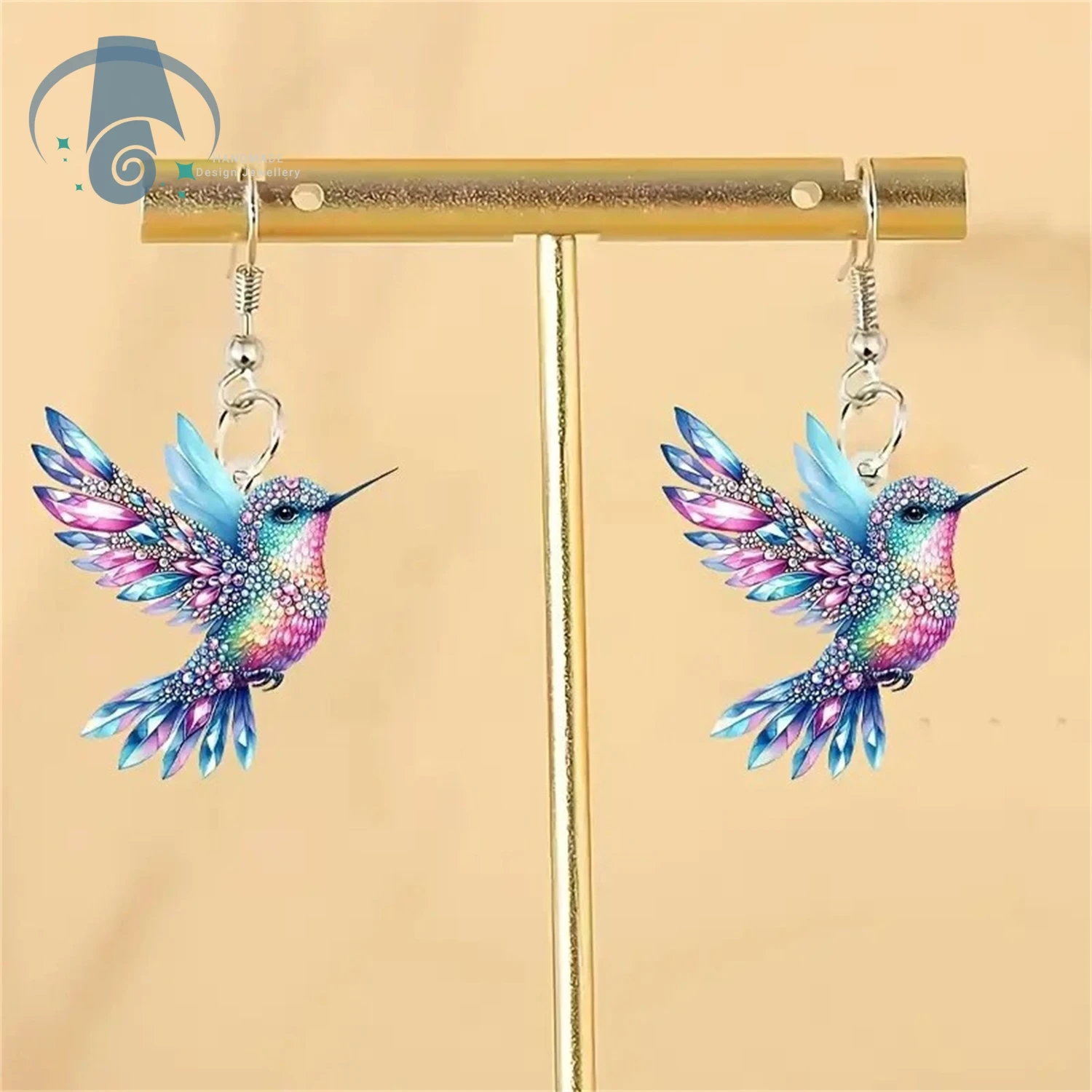 Flat 2D Bird Pattern Acrylic Earrings Silver Needle Posts Elegant Fashion Dangle for Women Trendy Cute Lightweight Bohemian Char