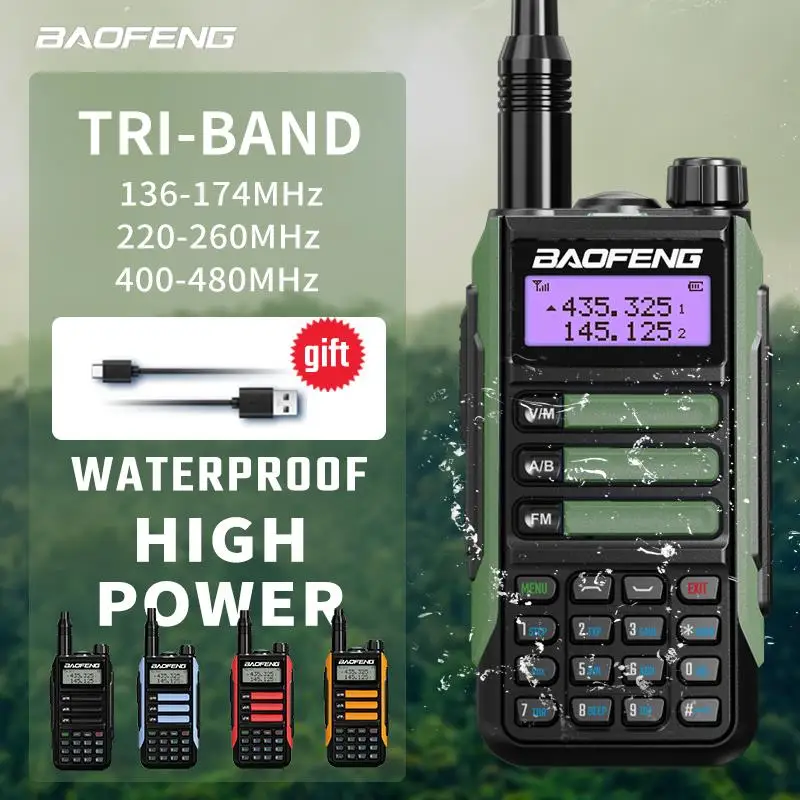 Baofeng Uv16 Walkie-Talkie Tri Band Professionele Jacht Ham Waterdicht Long Range Type-C Oplader Vhf Uhf Tweeweg Draagbare Radio