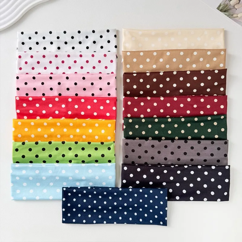 2Pc Polka Dot Elastic Headband Soft Fabric Sweat Absorbing Hairband Yoga Sports Makeup Hair Accessories For Women