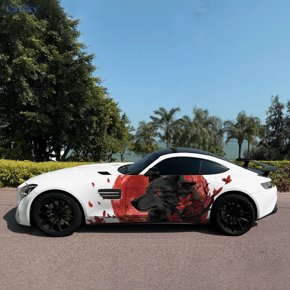 

Wolf Red Full Moon Car Side Sticker PVC Self Waterproof Stick, Striking Auto Exterior Accessories Decor Protect Gift for Lover