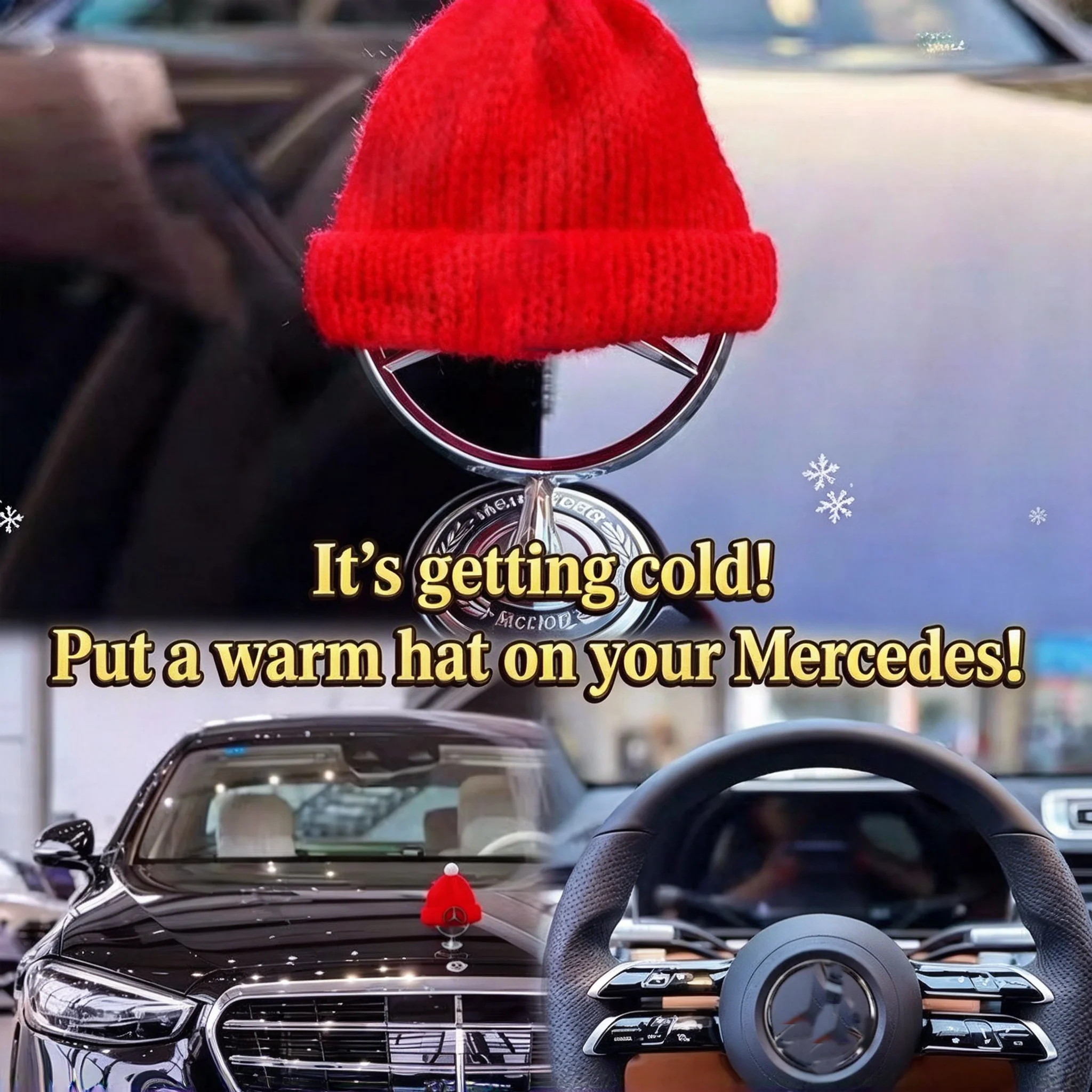 For Mercedes Benz E Class S Class Logo Decoration Red Hat Scarf Car Emblem Little Red Riding Hood Christmas Hat Car Decoration