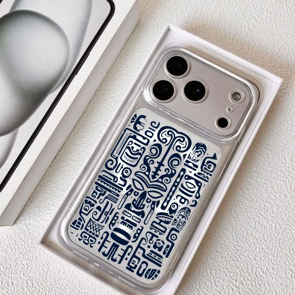 

Luxury Tiki Pattern Phone Case For iPhone 17 16 15 14 13 12 Pro Max Plus With Magnetic Crystal Clear Case Wireless Charge
