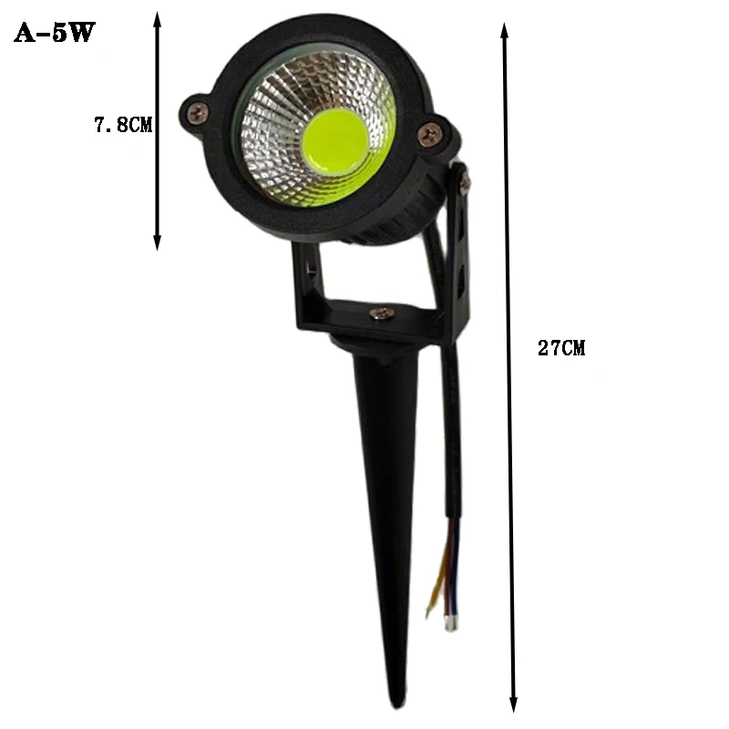 Outdoor LED Jardim Lawn Light, luz branca quente, Paisagem Pin Ball, IP65 Path Yard Spotlight, 0.5m de cabo, 220V, 110V, 12V, 5W, 10W, Novo