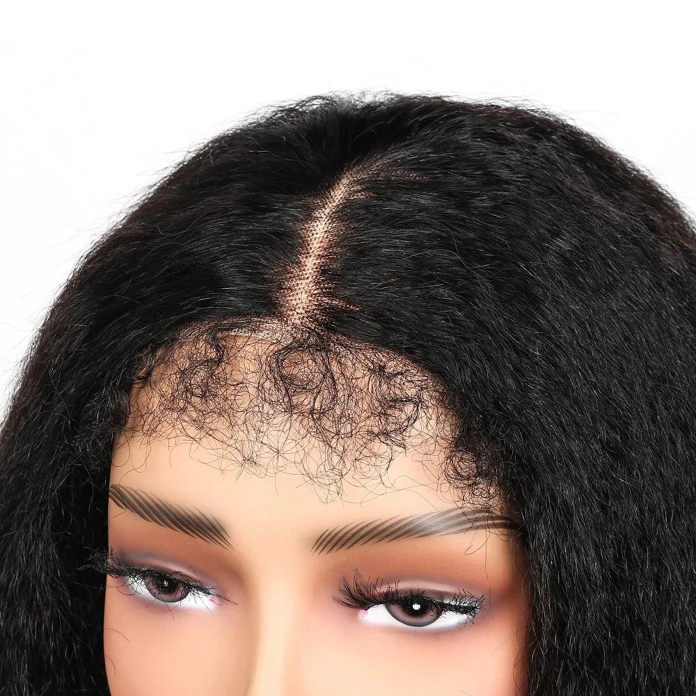 Perruque Bob Lace Front Wig sans colle naturelle, cheveux lisses, Yaki, 6x4, pre-cut, avec nœuds colorés