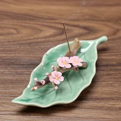 Home decoration accessories: Peach Blossom Sleeping Incense Seat,Living Room Decoration: Handmade Flower+Leaf Base Incense Stand