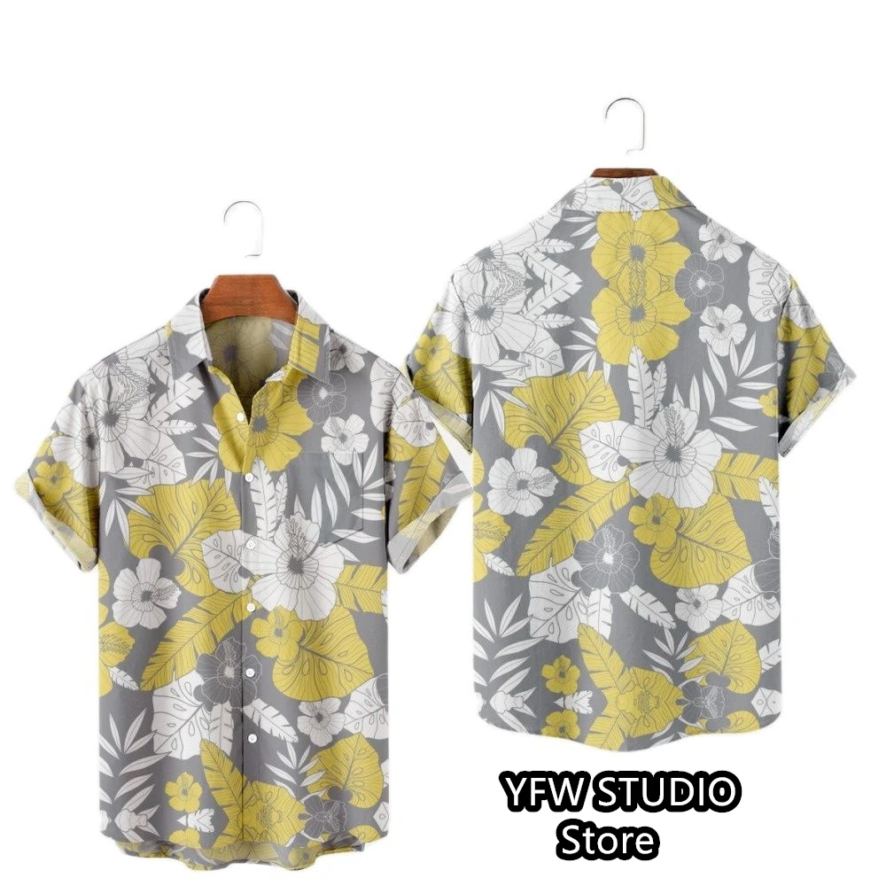 Hawaii Tropischer Stil Papageien-Druck Kurzarm Aloha-Hemden Kubanischer Stil Sommer Plus Size Lässige neue Herrenhemden – Detail 13