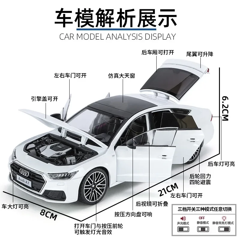 1:24 Audi A7 modello di auto in lega diecast giocattolo in metallo alta simulazione Sound Light Collection Boy per regali di compleanno per bambini C320