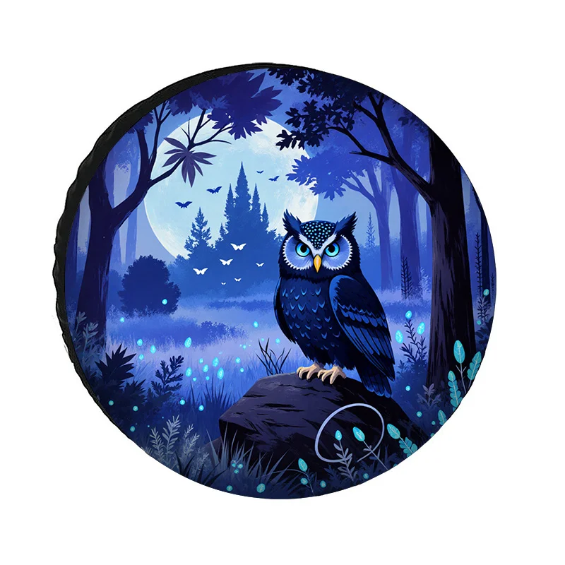 Polyester Fiber Car Tire Cover, Night Forest Blue Glow Design, Wear-Resistant, Waterproof, Uv-Resistant, Car Spare Tire Protecti
