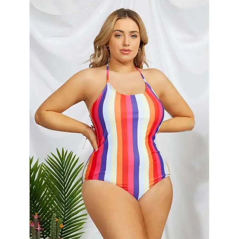 

Colorful Plus Size One-piece Swimsuit Women's New Tight Strap Backless High-end Swimsuit 2025 Party Summer Elegantes Casual Y2k