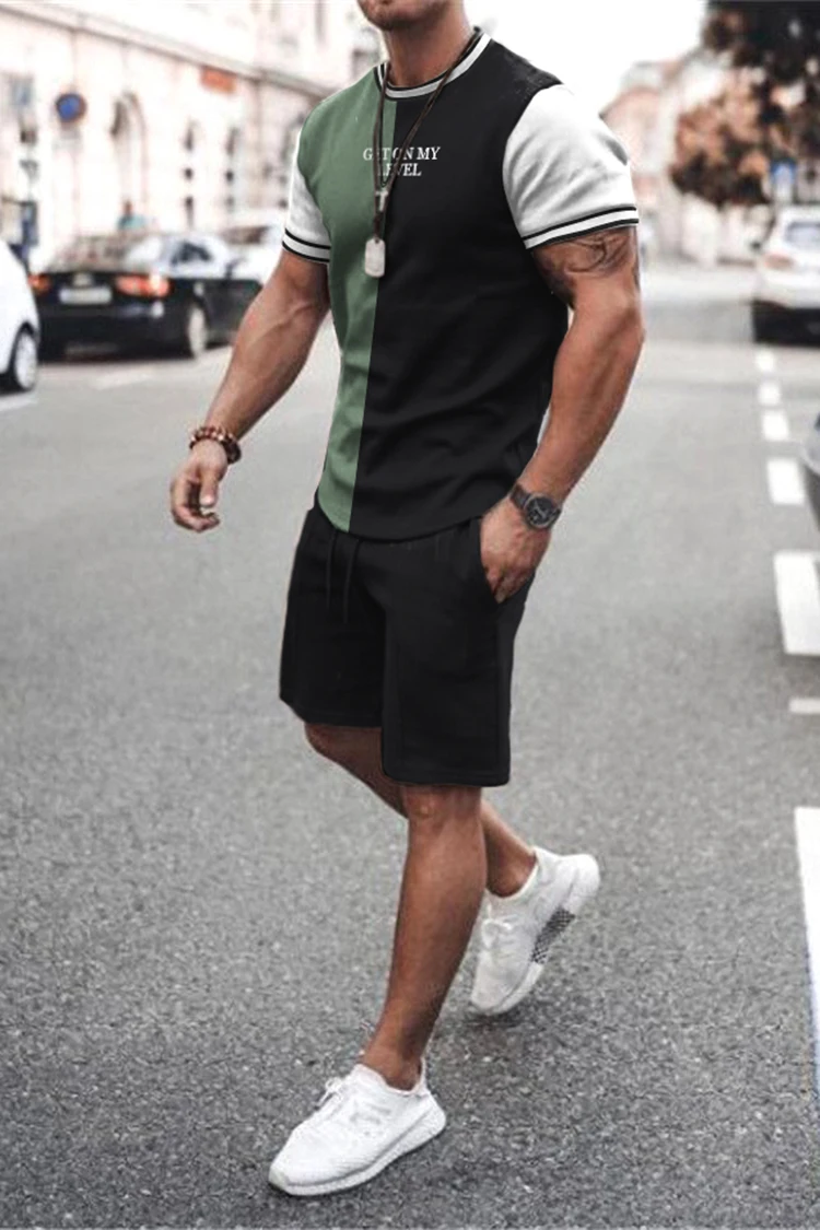 Sommer Männer setzt Shorts Outfits männliche Kleidung Straße T-Shirt zweiteiligen 3D-Druck lässig O-Ausschnitt Trainings anzug übergroße Strand Sport bekleidung – Detail 13
