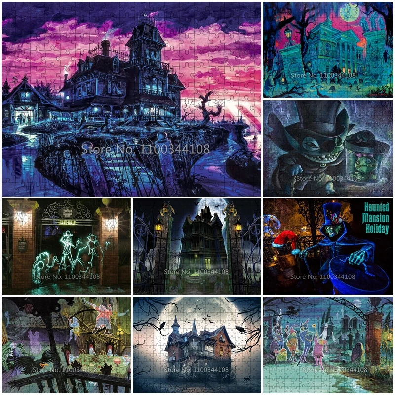 Disney Horror Haunted Mansion Puzzle 1000 Pieces Disneyland Park Terror Theme Jigsaw Puzzles for Kids Adults Decompression Toys