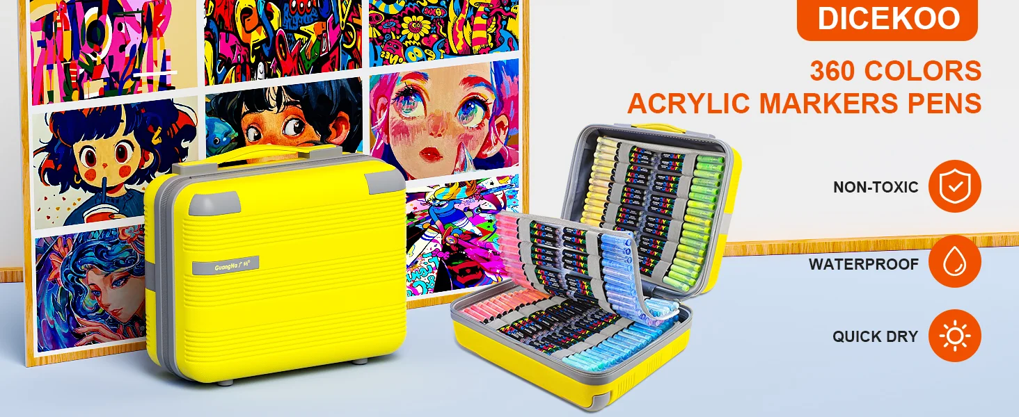 GUANGNA 360 Farben 2026 Neue Acryl-Farbmarker mit Weicher Pinselspitze, Malstifte und Acrylfarben-Stifte für DIY-Basteln, Professionell – Detail 1