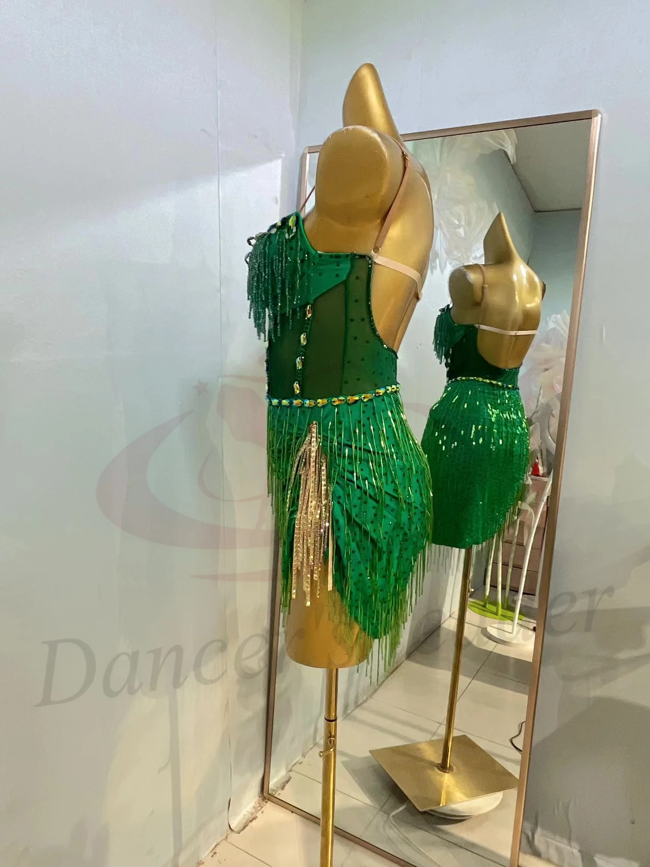 라틴 댄스 경연 대회 여성용 하이 엔드 맞춤형 진주 튜브 술 쉬어 서스펜더 탱고 삼바 퍼포먼스 라인 석 드레스