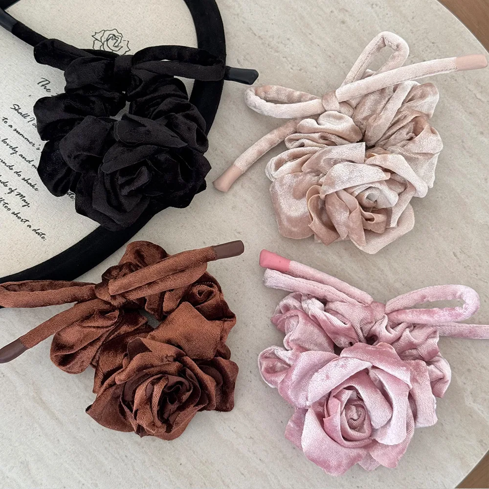 

Розовая бархатная роза, большая повязка для волос, женские осенне-зимние аксессуары для хвоста, резинки для волос для девочек, резинка для волос, новинка для взрослых