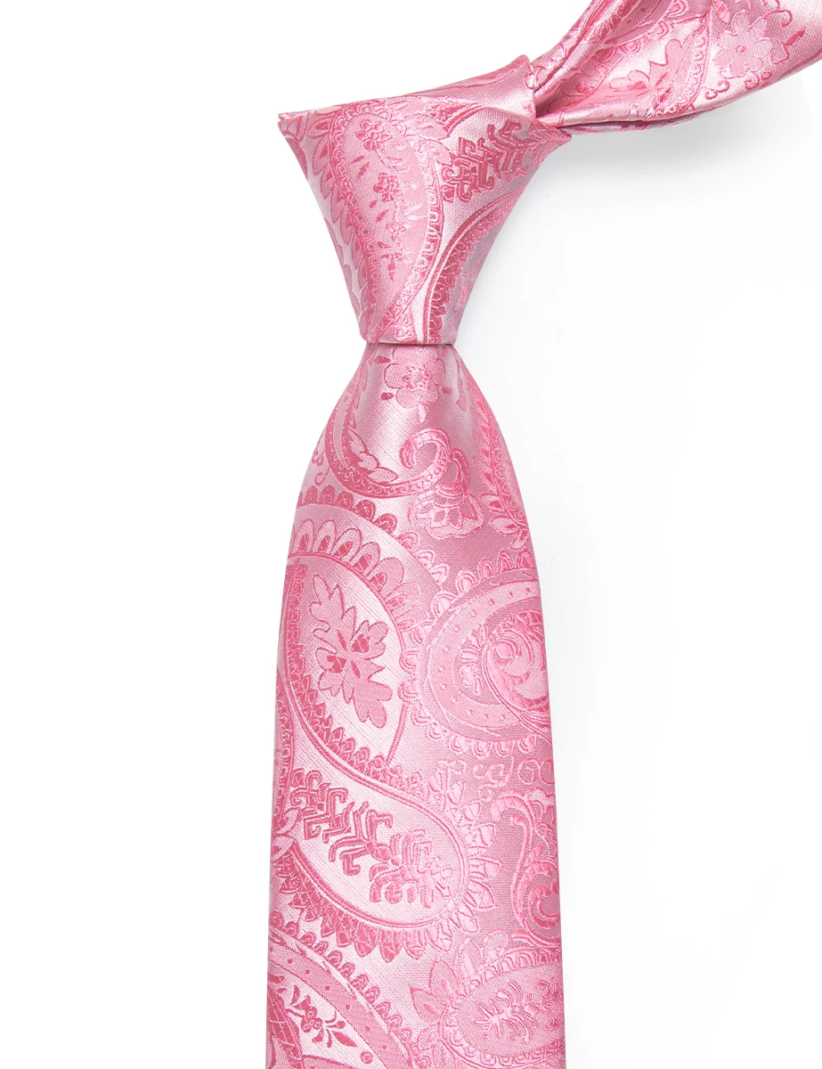 New Arrival Pink Paisley Silk Men\'s Tie with Clip for Wedding Party Daily Wear Fashion Floral Necktie for Man Accessories Gifts