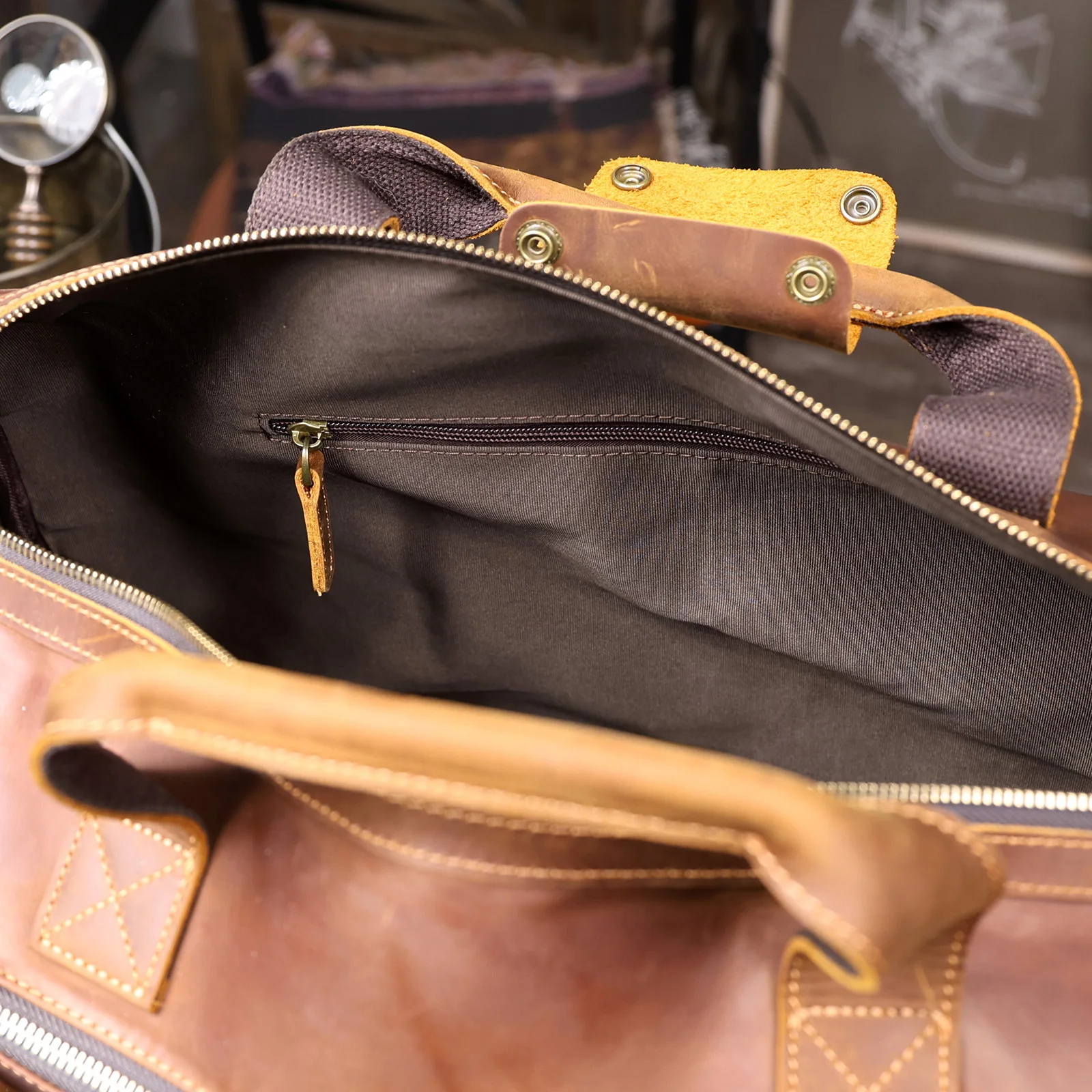 S.WORKER Vintage Vollnarbiges Rindsleder Reisetasche Große Kapazität Handgepäck Echtleder Weekender-Tasche – Detail 28