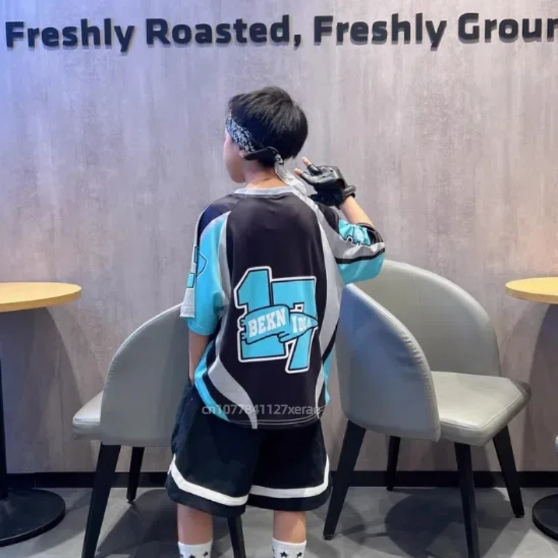 Costume da ballo di strada per bambini, stile hip-hop per ragazzi, abito nero e blu, costume da spettacolo hip-hop di strada esplosivo per ragazze