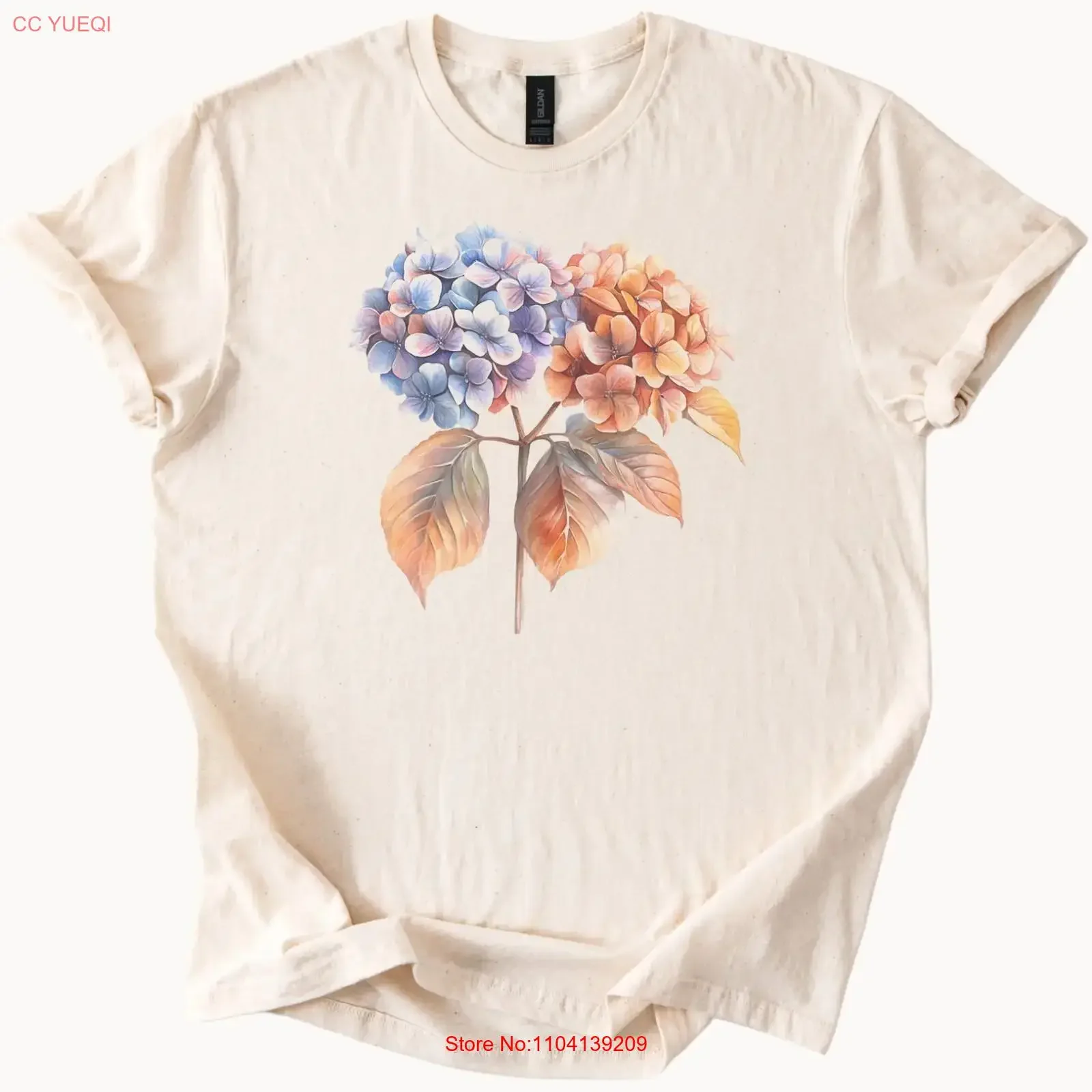 Hydrangea Flower T Shirt Watercolor Blue Peach Floral Art  vintage Washed graphic Soft Slightly fashion designer clothes