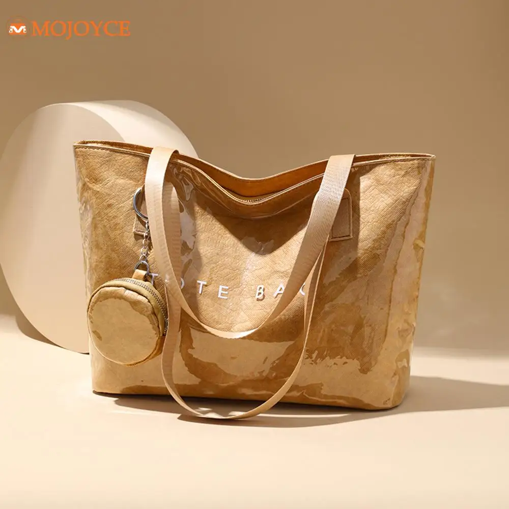 

PVC Simple Top Handle Handbag with Matching Clutch Large Capacity Dupont Paper Shoulder Bag All-Match Jelly Bag Casual Tote Bag