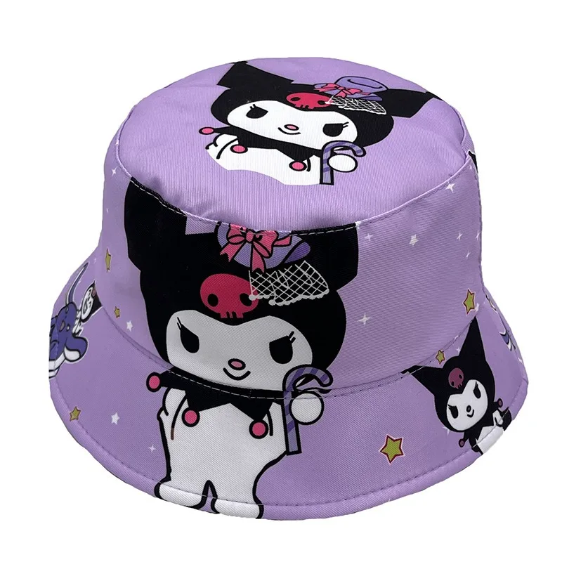 Sanrio Kuromi Cartoon Childrens Fisherman Hat Meredith Sunshade Hat Middle and Large Childrens Head Circumference 56CM Best Gift