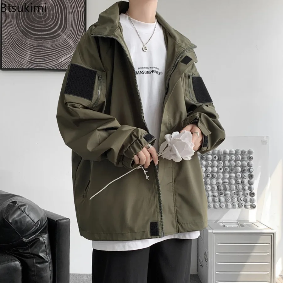 New Style Men's Outdoor Casual Jackets Korean Style Solid Loose-fit Functional Workwear Spring Autumn Men's Fashion Hooded Coats