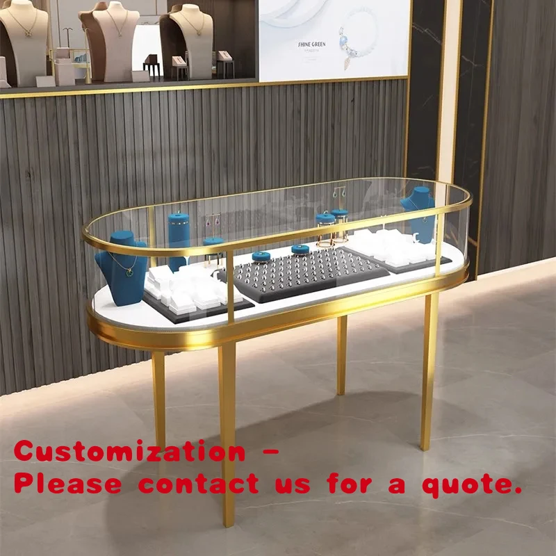 custom.Modern Luxury LED Light Jewelry Watch Display Showcase Durable Stainless Steel MDF Glass Gold Metal Frame Mall Retail
