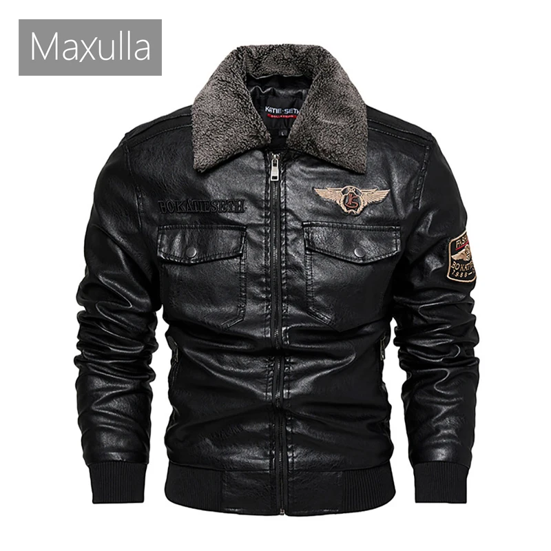 Autumn Winter Men's PU Leather Jacket Fashion Retro Fur Collar Motorcycle Leather Coats For men Fleece Warm Business Jackets 6XL