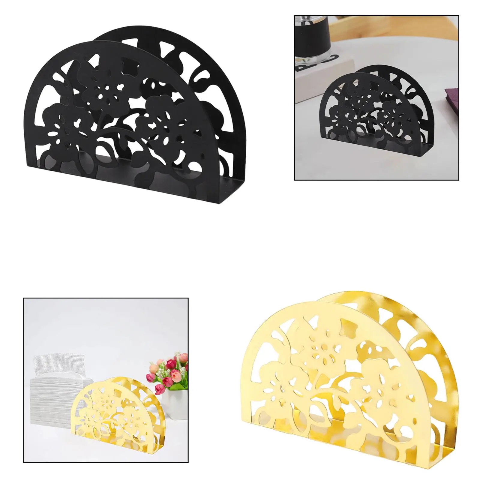 Gold Stainless Steel Napkin Holder Elegant Tissue Storage Rack Organizer for Western Restaurant Countertop Table