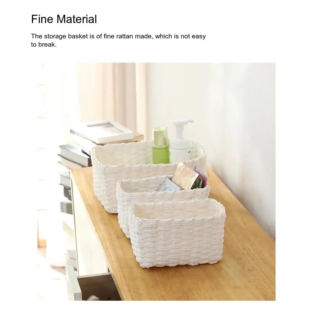 3 Pieces Set Storage Basket Pastoral Replacement Rectangular Solid Color Woven Makeup Toiletries Organizer Container