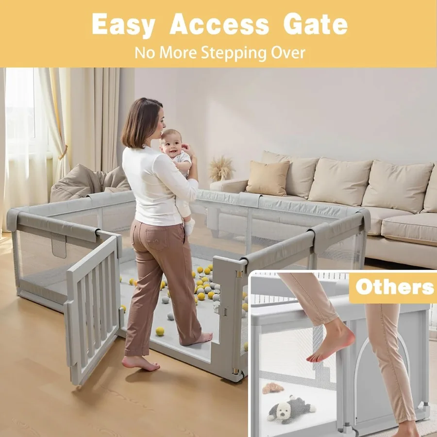 روضة أطفال كبيرة مقاس 79 × 71 بوصة مع بوابة سهلة الوصول قلم لعب للأطفال الرضع والأطفال الصغار ساحة لعب للعب السياج بعمر 0-3 سنوات