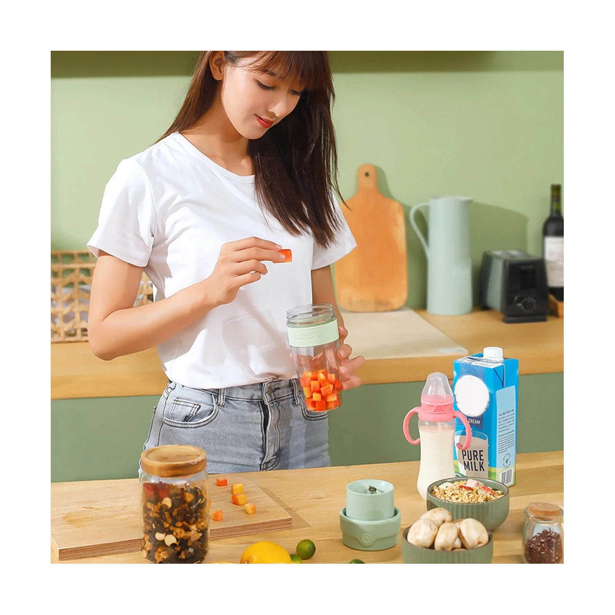 Frullatori ricaricabili USB spremiagrumi spremiagrumi portatili tazza Mini frullatori portatili elettrici veloci frullato verde ghiaccio