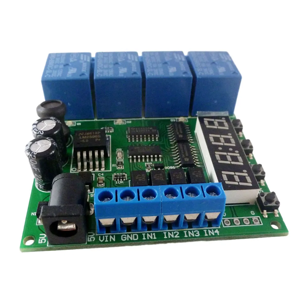 CE007 DC9V 12V 24V 4 Channel Multifunction Digital Display Cycle Delay Timer Relay Module for Timing Loop Interlock Self-locking