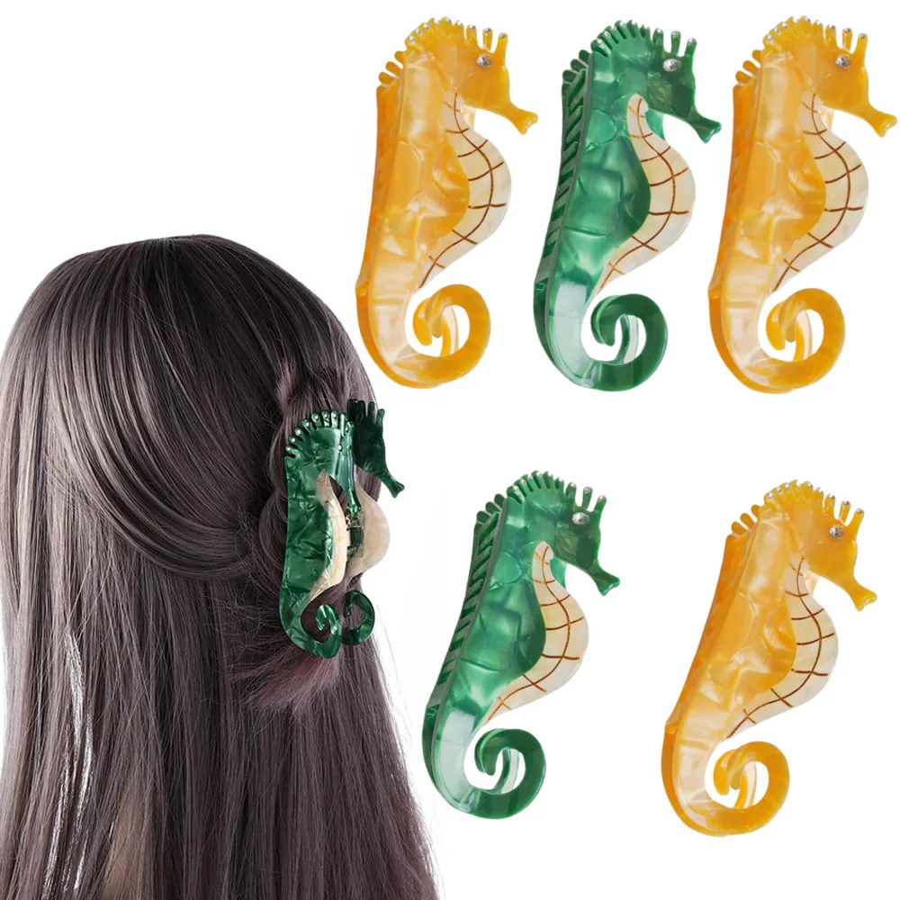 

DS Summer Beach Seahorse Hair Claw Ocean Series Acetate Claw Clips 11CM Large Crab Hair Clips for Women Girls Hair Accessories