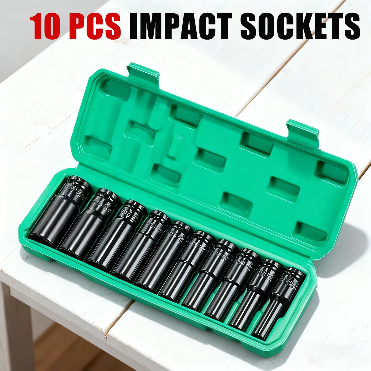 

1/ 2 Inch Drive Socket Set, 10pcs Metric Size (8-32mm) Impact Socket Sets, 6 Point Deep Sockets with a Storage Cage, CR-V Steel