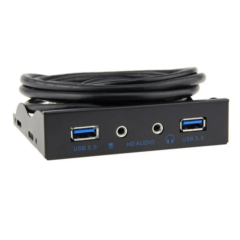 3.5 Inch Floppy Drive Bay Front Panel Dual USB3.0 Port HD Audio Jack 19Pin Internal Header Extension Hub Adapter