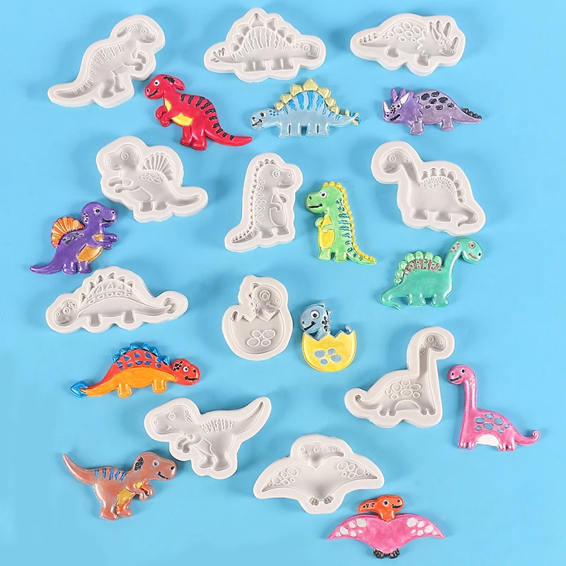 DIY Drip Cartoon Dinosaur Modeling Silicone Mold Triceratops Tyrannosaurus Rex Chocolate Cookie Baking Tools Kitchen Supplies