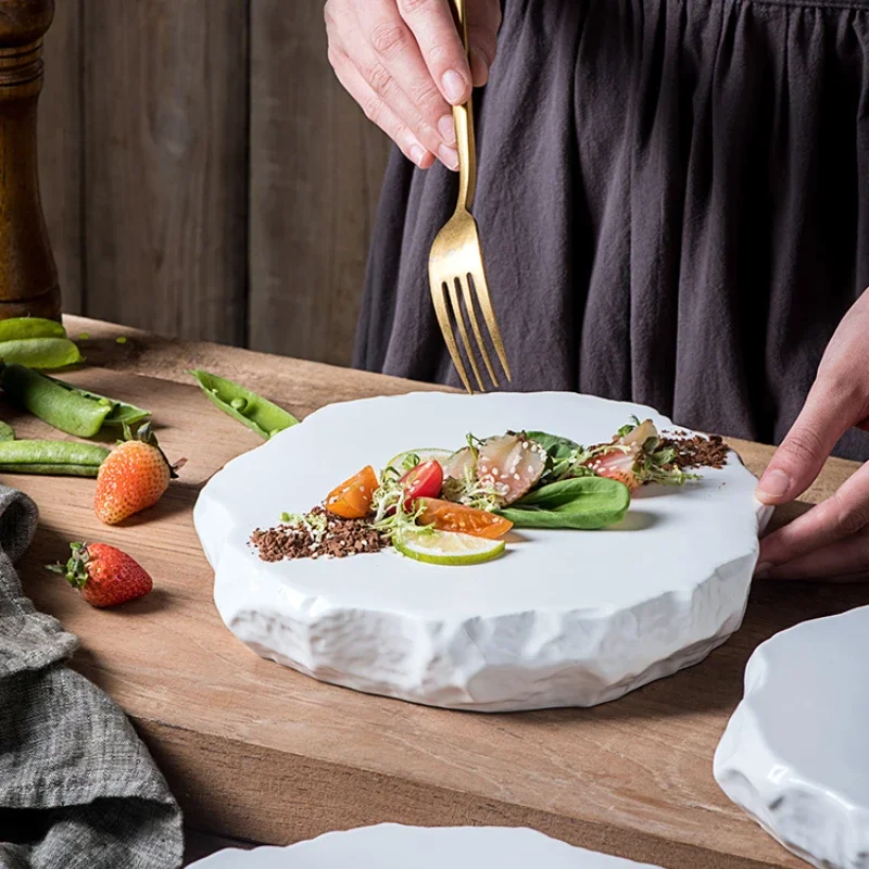 

Керамическая тарелка с креативным каменным узором, посуда, тарелка для стейка в западном стиле, десертная тарелка, черно-белое золото, посуда специальной формы