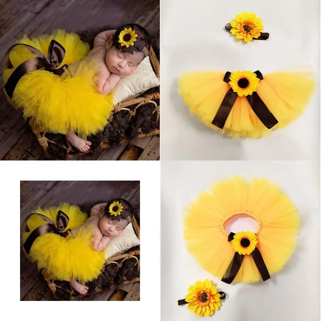 K8GF فتاة التصوير الدعائم الرضع التصوير زي عباد الشمس عقال Bowknot تنورة صورة إطلاق النار الملابس إمدادات الطفل #1