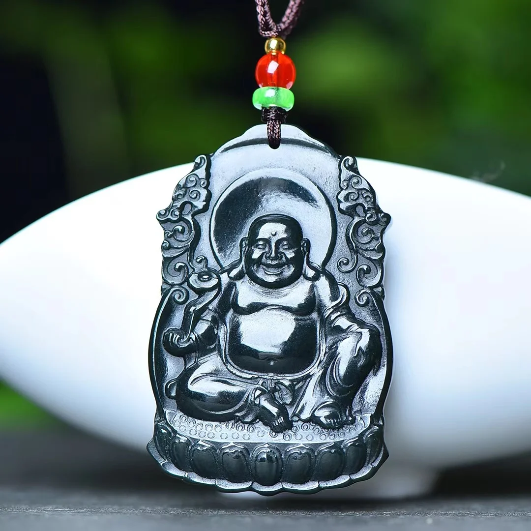 

Exquisite Hetian Jade Green Jade Double Dragon Buddha Pendant Jewelry HT001