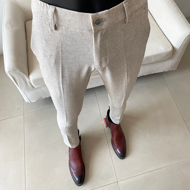 

Мужские летние брюки: легкие, тонкие, дышащие, однотонные, повседневные, с эластичным поясом, зауженного кроя, высокого качества, для официальных мероприятий