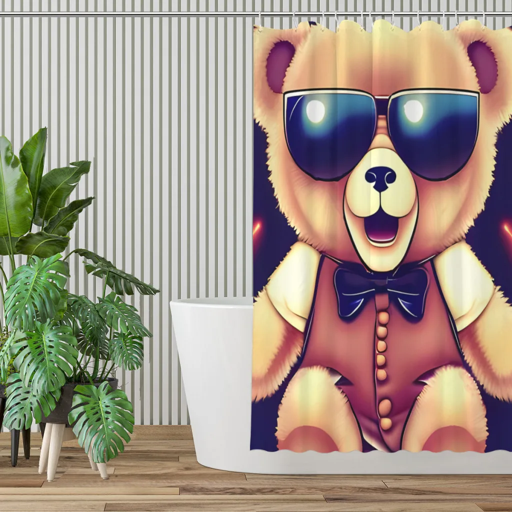 Sunglasses And Suit Disco Bathroom Shower Curtains Teddy Bear Waterproof Partition Unique Home Decor Bathroom Accessories