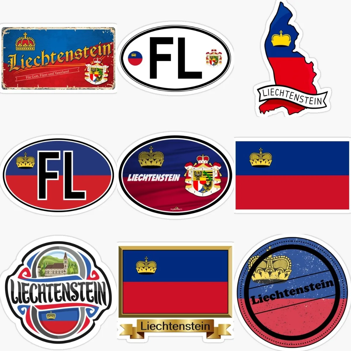 Liechtenstein LI Flag Map Emblem Stickers Table Boat Wall Bicycle Off-road Racing Helmet Camper Waterproof PVC Decal Assecories