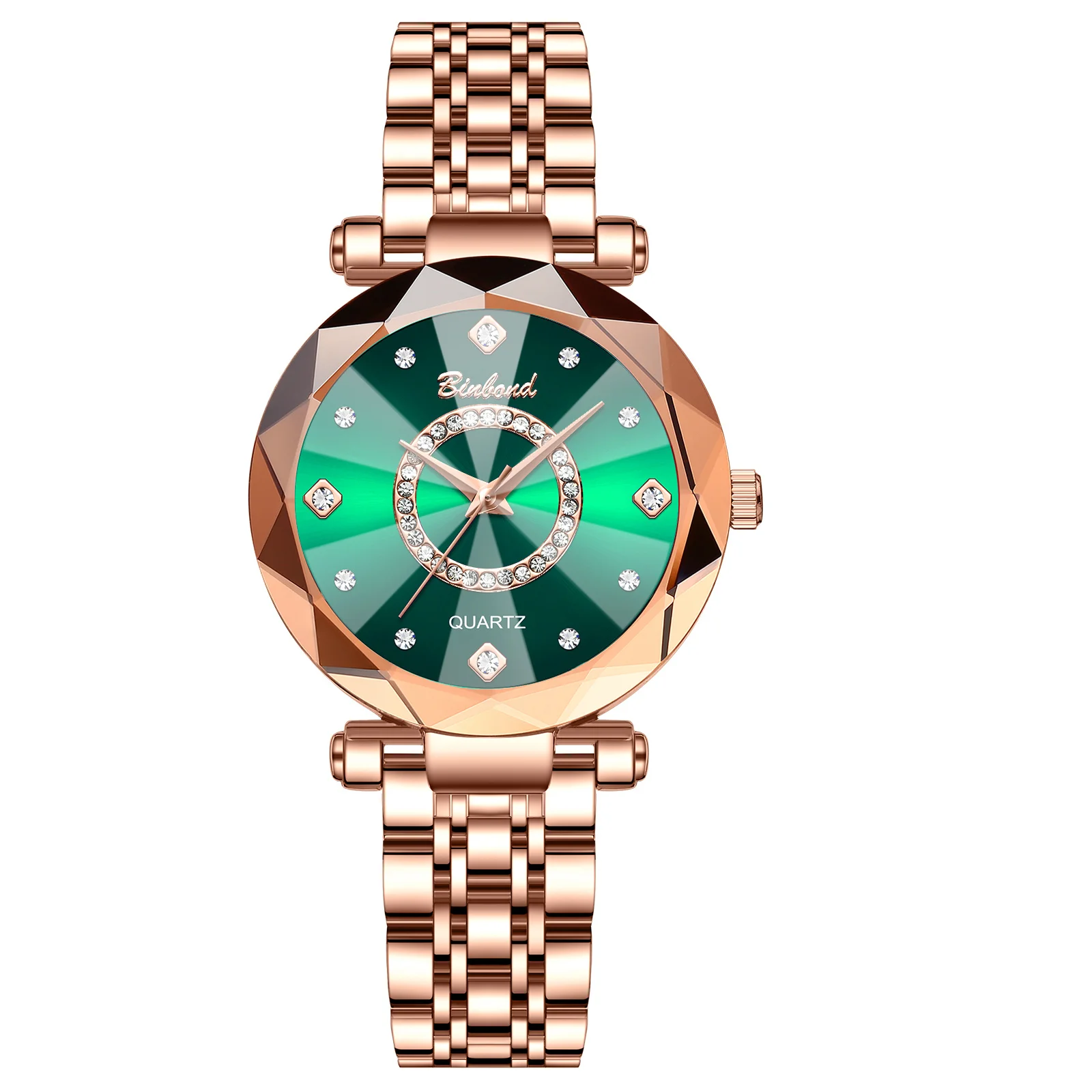 LANCARDO นาฬิกาควอทซ์ของผู้หญิง Ocean Heart กระจกตัดหลายมุมนาฬิกากันน้ําหน้าปัดเพชรสายสแตนเลสแบบถอดได้