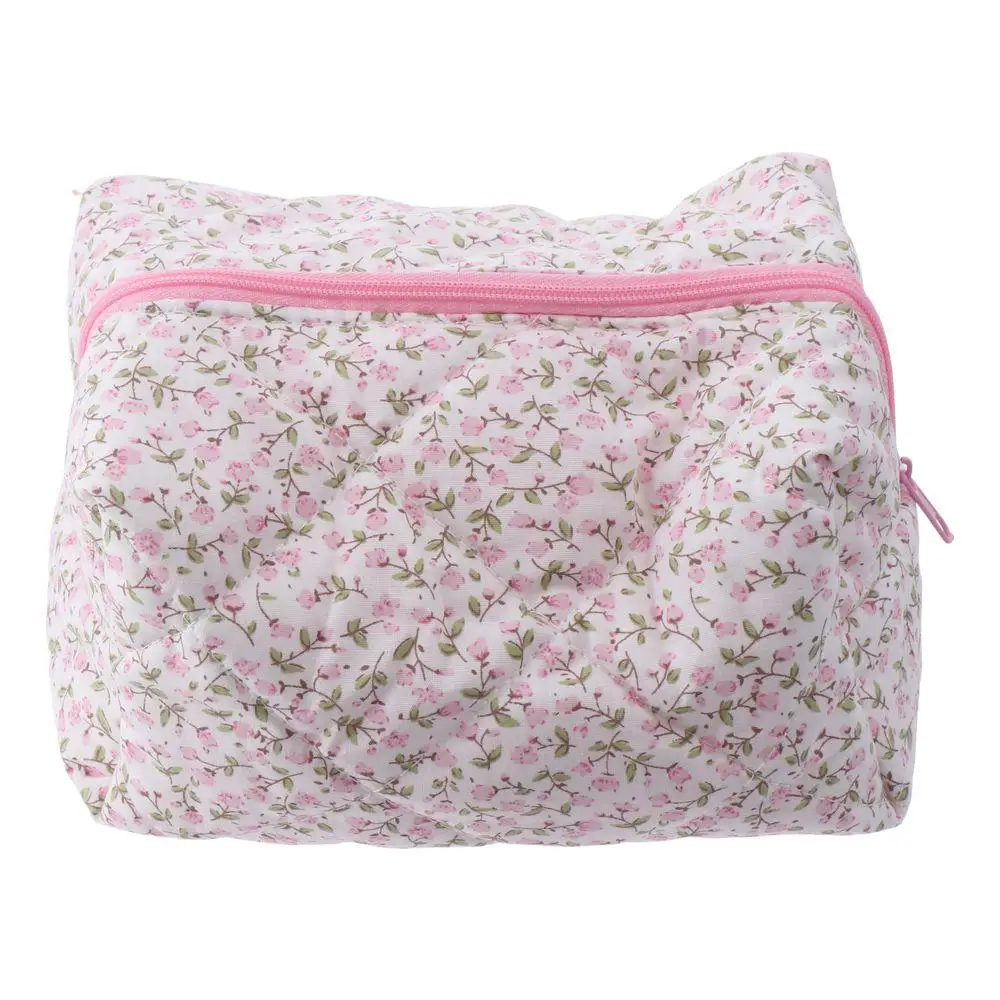 Storage Organizer Floral Puffy Quilted Makeup Bag Cosmetic Pouch Makeup Accessory Large Travel Cosmetic Bag Flower Printed